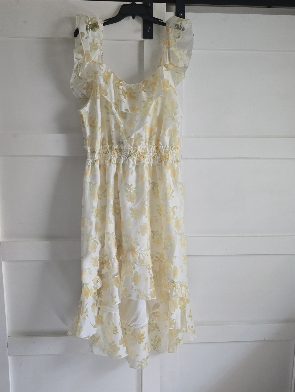 Beautiful and Flirty White & Yellow Floral Ruffle Dress